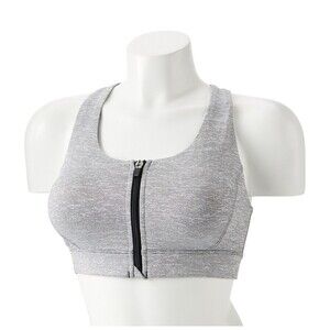 Tek Gear Women Grey H Ultrastretch Front Zip Medium Support Bra Size S New